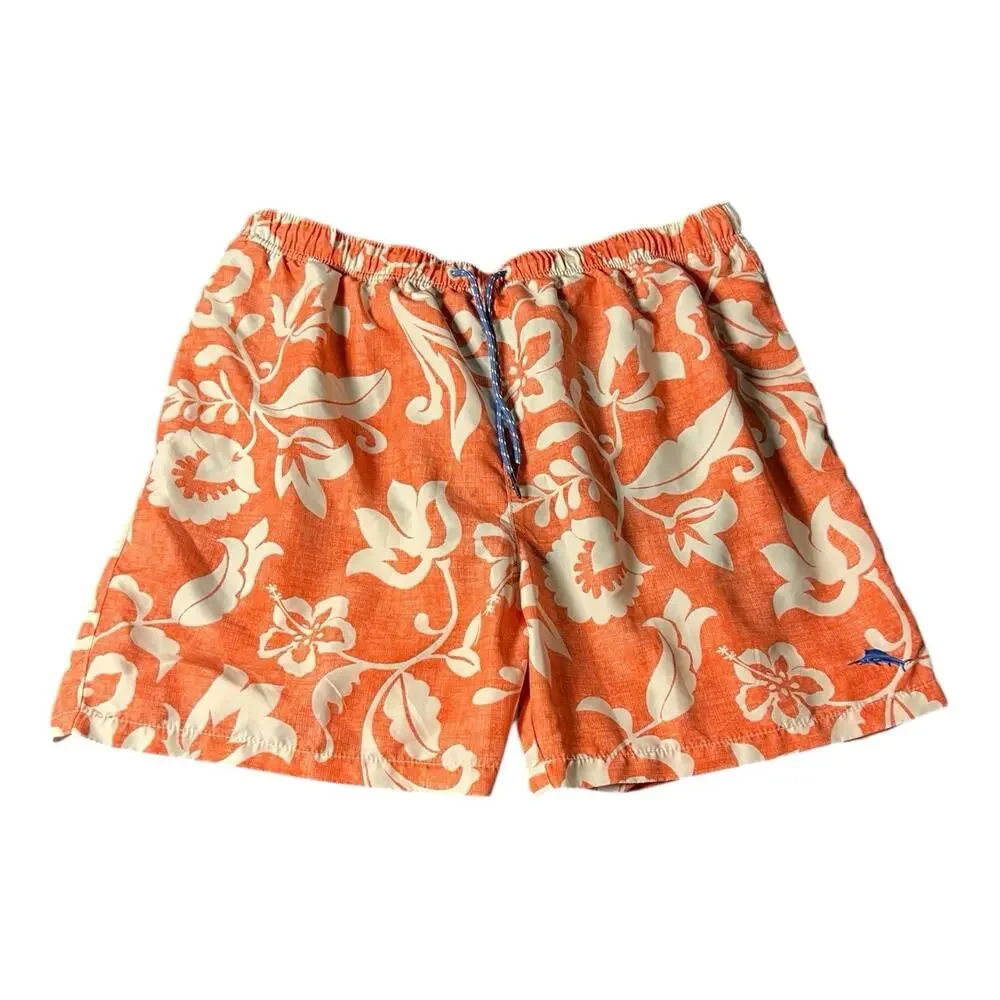 Tommy Bahama Swim Trunks Men Orange Tropical Hawaiian Floral Relax XL Mesh Lined